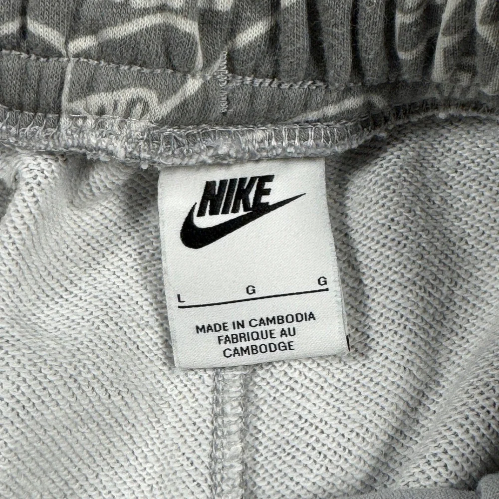 Nike Shorts Boys L Grey All Over Logo Print French Terry Sportswear Drawstring